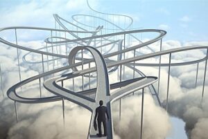 businessman chooses the path strategy 3d illustration