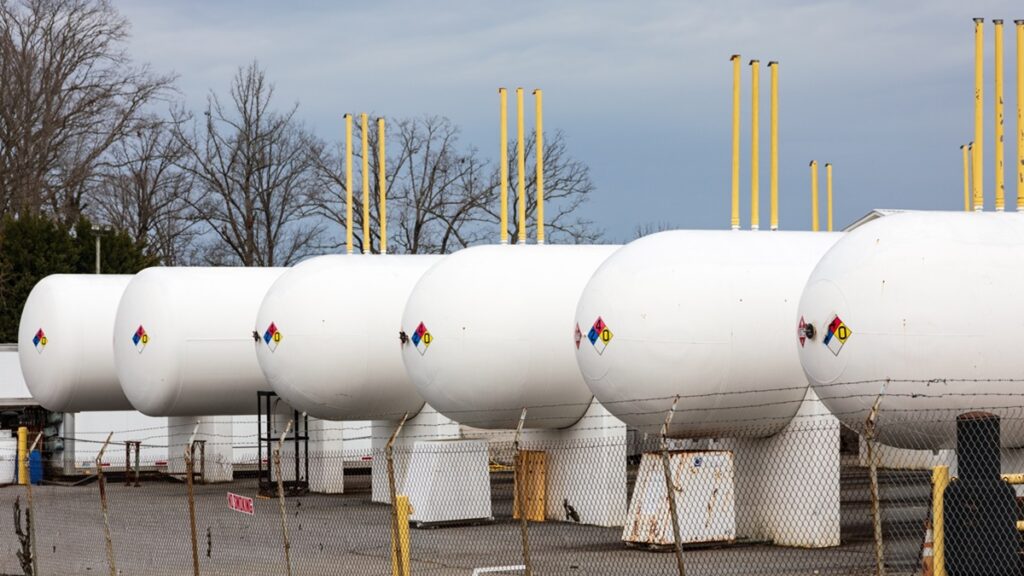 Large propane storage tanks